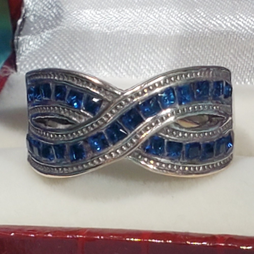 Heavy 925 SS Sapphire Simulated Crossover Ring